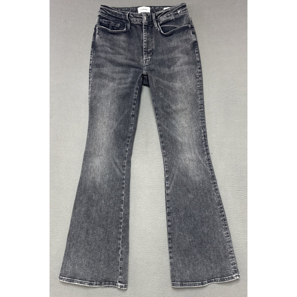 Frame Women Le One Flare Jeans Gray Distressed Washed Stretch Denim Sz 2 (28x33)